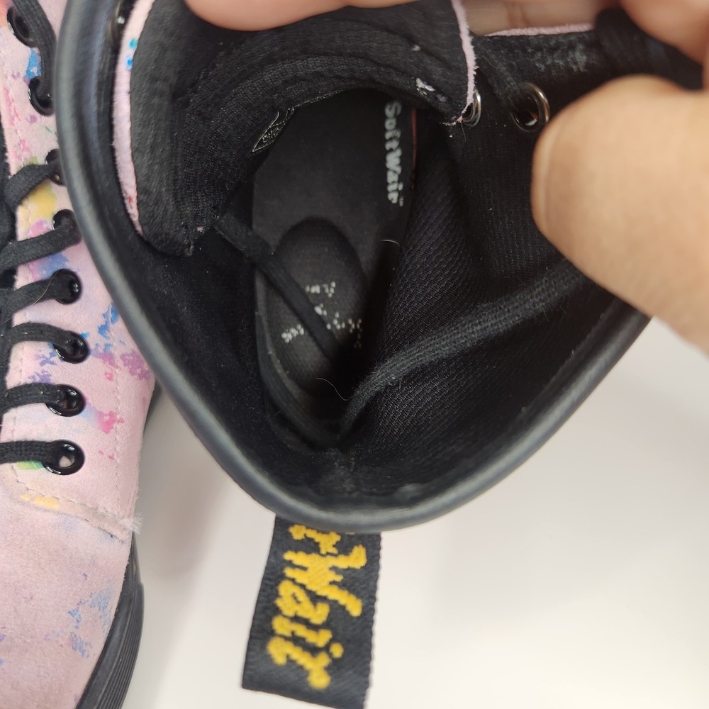 DOC DR. MARTENS Combat style Boots Womens 6 Sheridan Pink Rainbow Splatter Girls - Picture 9 of 12